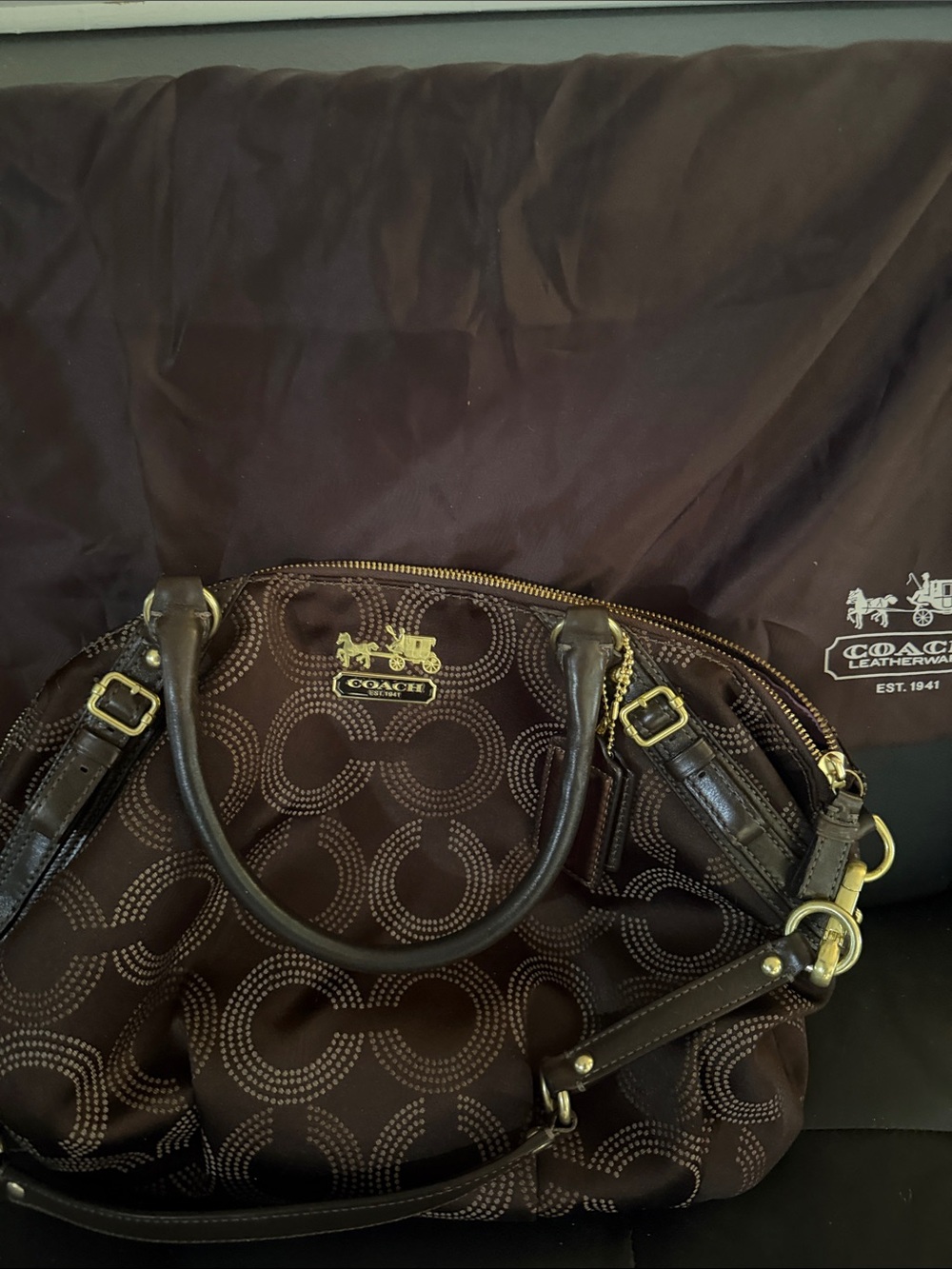 Coach Brown Circle Signature Jacquard Shoulder Bag - Picture 9 of 9